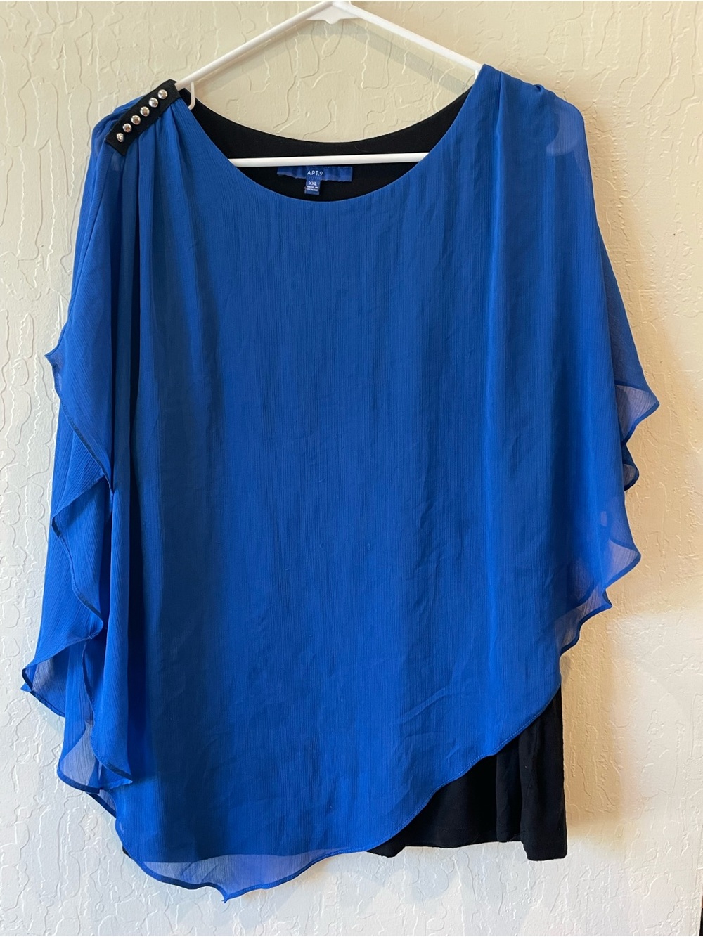 Apt. 9 Cobalt Blue Layered Chiffon Blouse with Black Underlayer